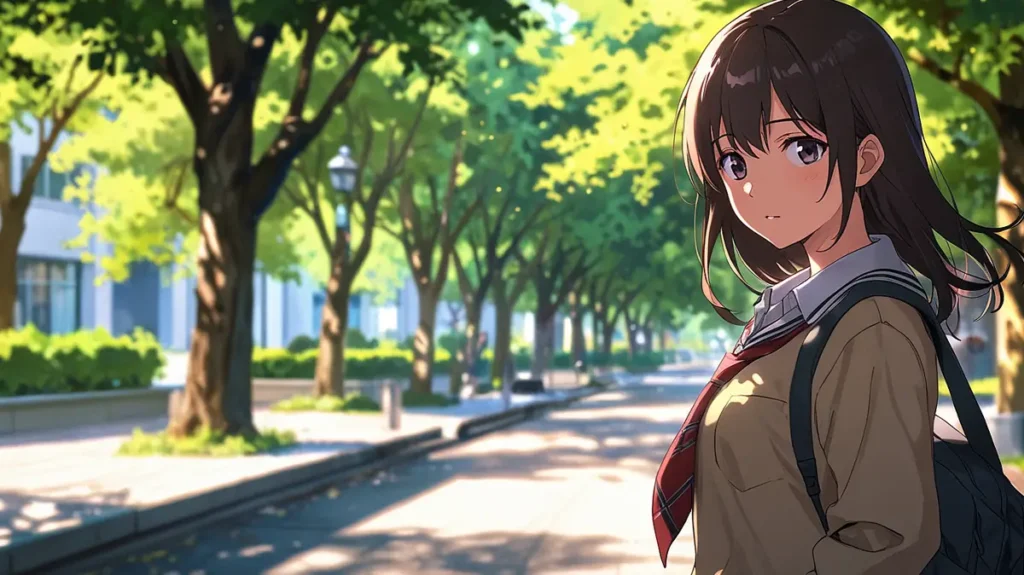the-beautiful-evening-moon-hairstyle-overview-schoolgirl-with-short-hair-on-a-tree-lined-street