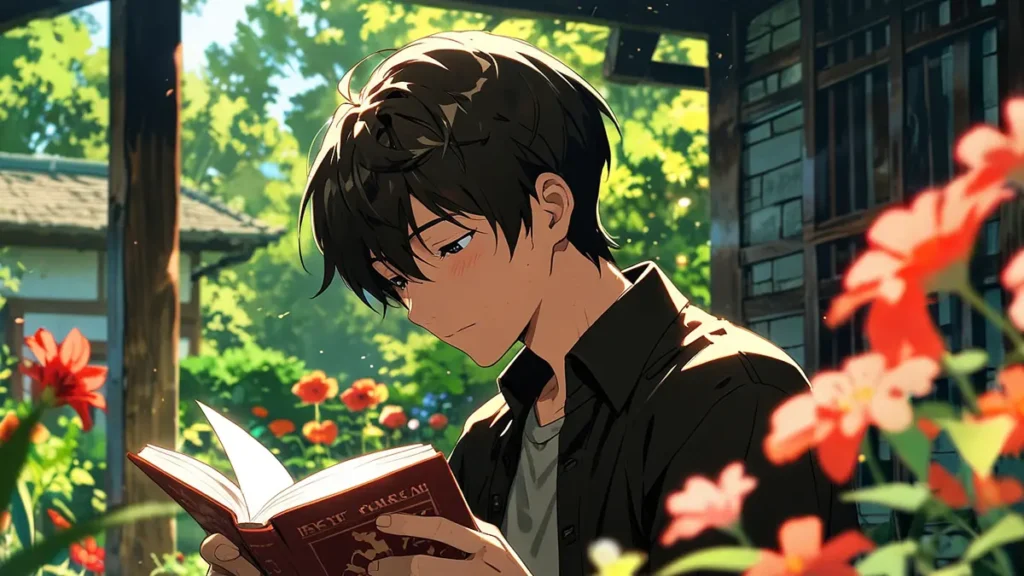 the-yaribu-where-to-read-young-man-reading-an-open-book-among-red-flowers