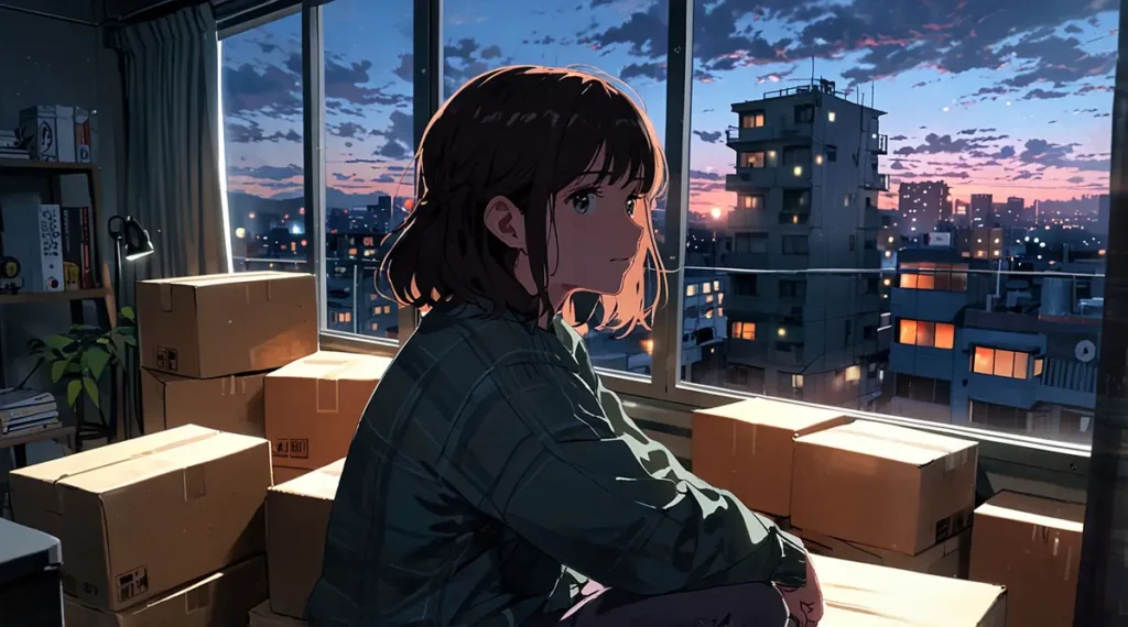the-beautiful-evening-moon-release-date-september-11-desk-by-the-window-at-dusk