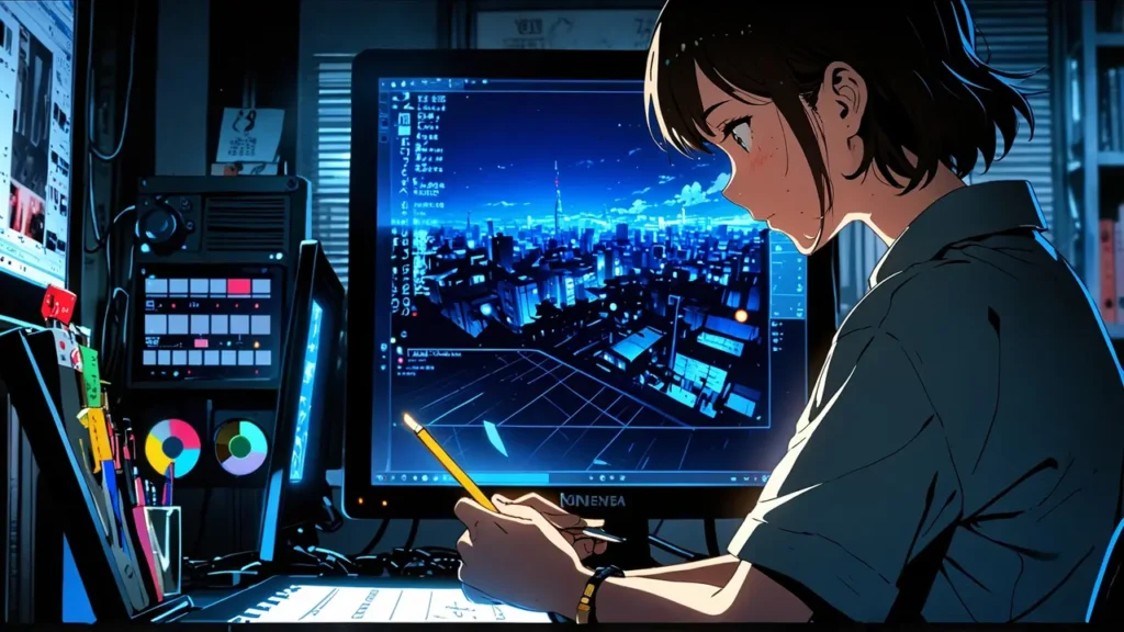 the-childhood-friend-complex-author-artist-drawing-on-a-tablet-at-a-night-desk
