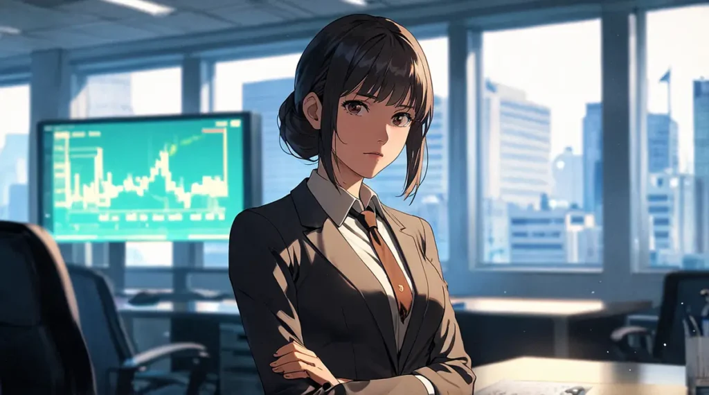 the-office-girl-webtoon-credits-woman-in-business-suit-at-office-desk