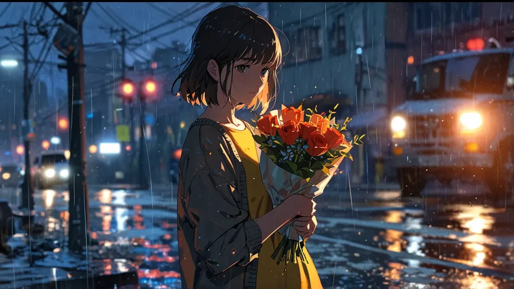 the-tears-for-withered-flowers-webtoon-origin-woman-with-bouquet-on-a-rainy-night-street