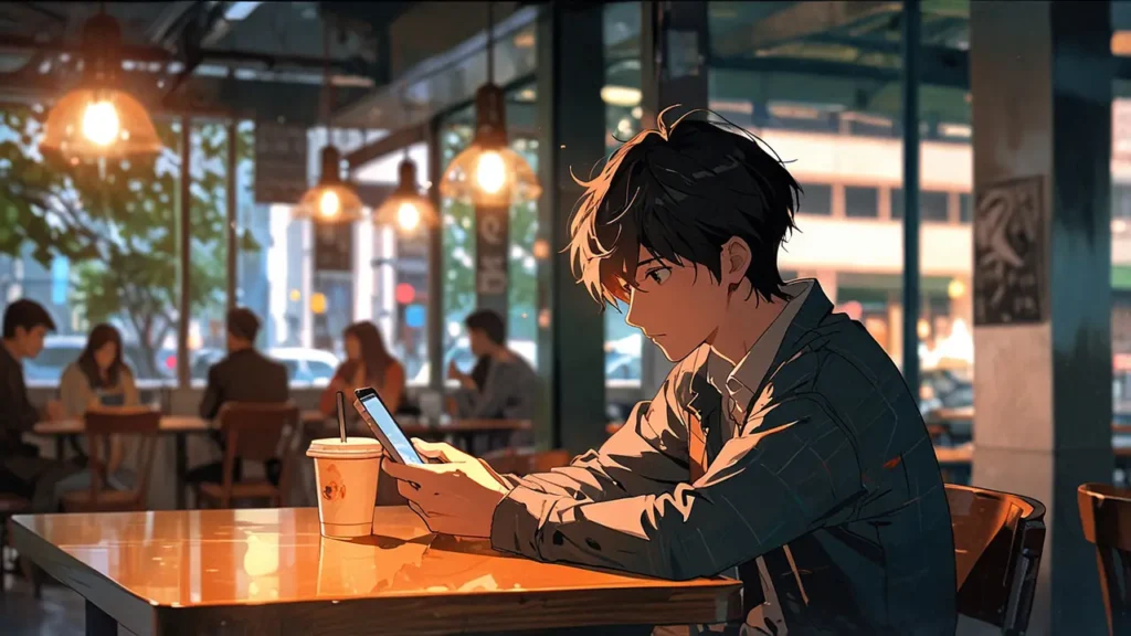 tears-for-withered-flowers-original-novel-or-not-young-man-checking-his-phone-in-a-cafe