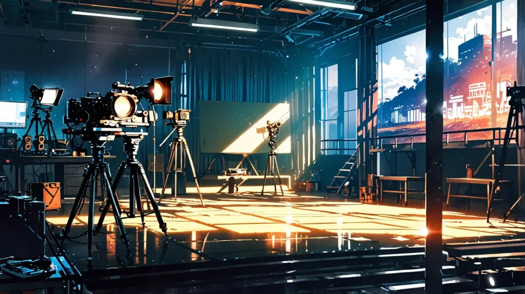 the-uruwashi-no-yoi-no-tsuki-movie-release-date-film-cameras-and-lighting-set-up-in-an-empty-studio
