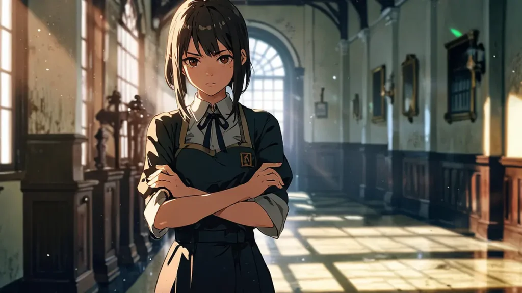 the-apothecarys-soliloquy-no-official-announcement-woman-standing-with-arms-crossed-in-a-corridor