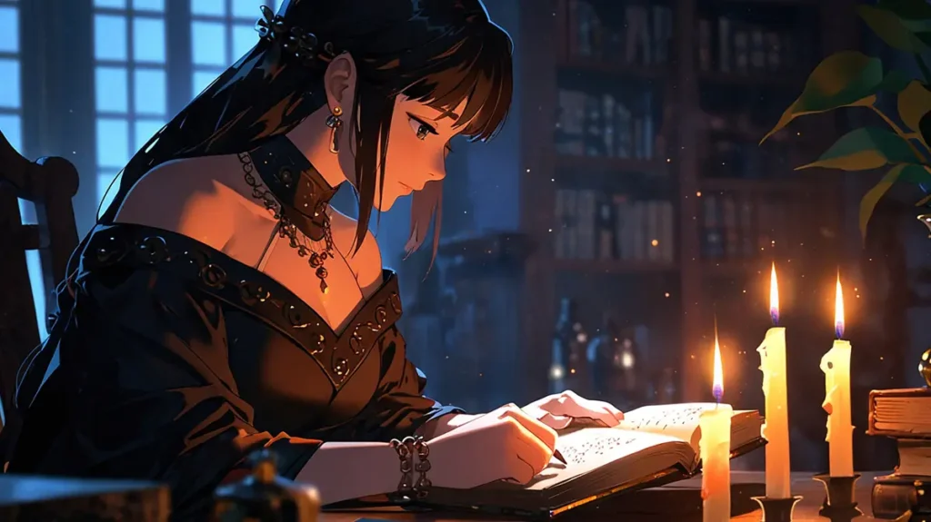 the-yomei-wakiyaku-reijou-episode-143-lady-writing-records-by-candlelight