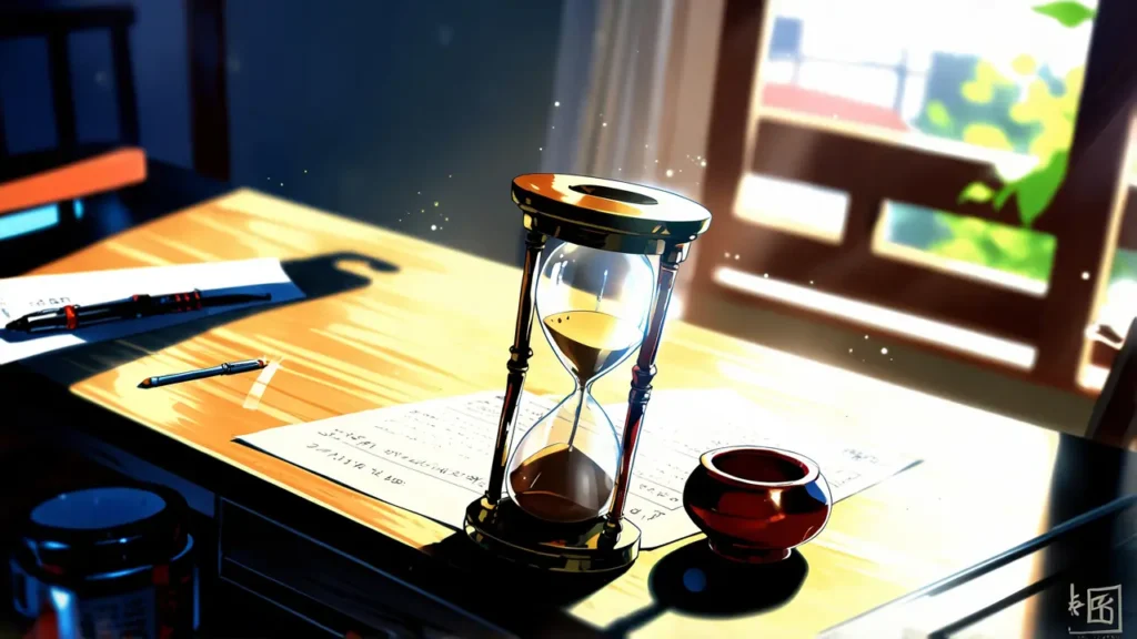 the-mii-chan-and-yamada-san-12-months-hourglass-on-a-desk