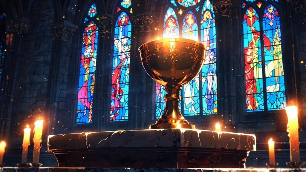 the-four-knights-of-the-apocalypse-revelation-chapter6-chalice-on-stone-altar-with-stained-glass