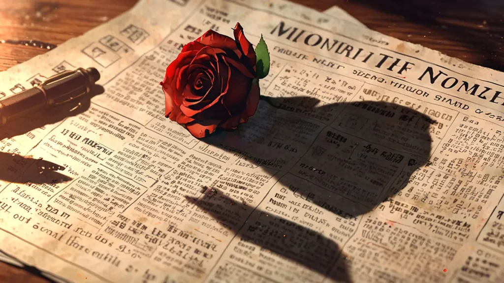 yomei-wazuka-no-wakiyaku-reijou-official-return-notice-vintage-newspaper-with-a-red-rose