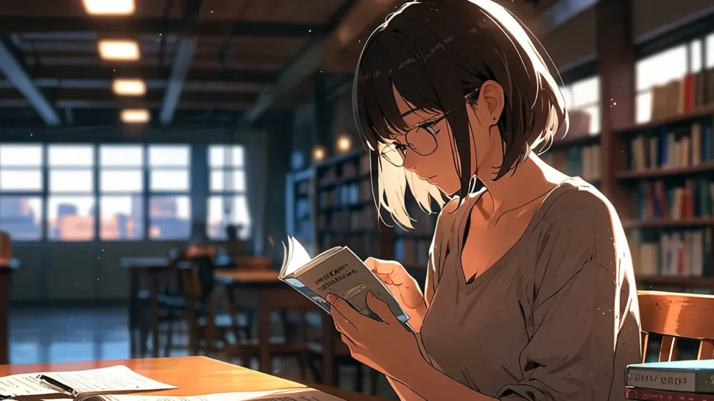 uruwashi-no-yoi-no-tsuki-store-lineup-woman-reading-a-book-in-a-quiet-library