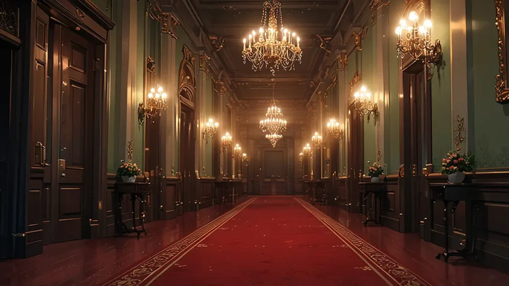 yomei-wazuka-no-wakiyaku-reijou-leopold-family-structure-long-chandelier-lit-mansion-corridor
