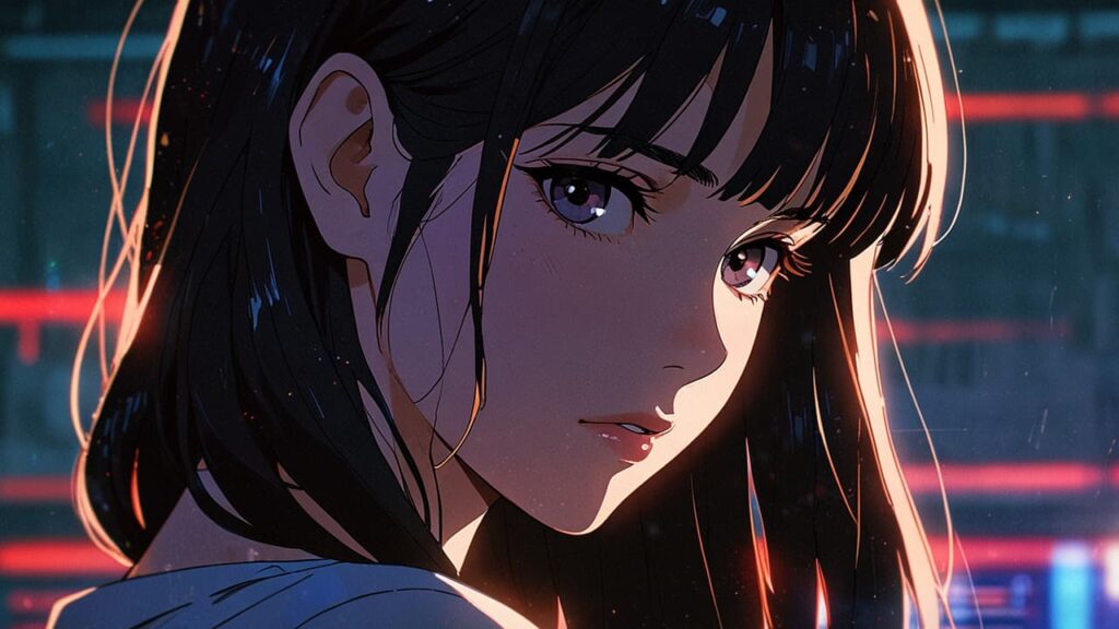 tears-for-withered-flowers-title-differences-woman-in-front-of-red-neon-signs-at-night