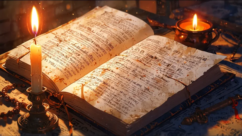 the-black-butler-latest-volume-old-open-book-lit-by-a-single-candle