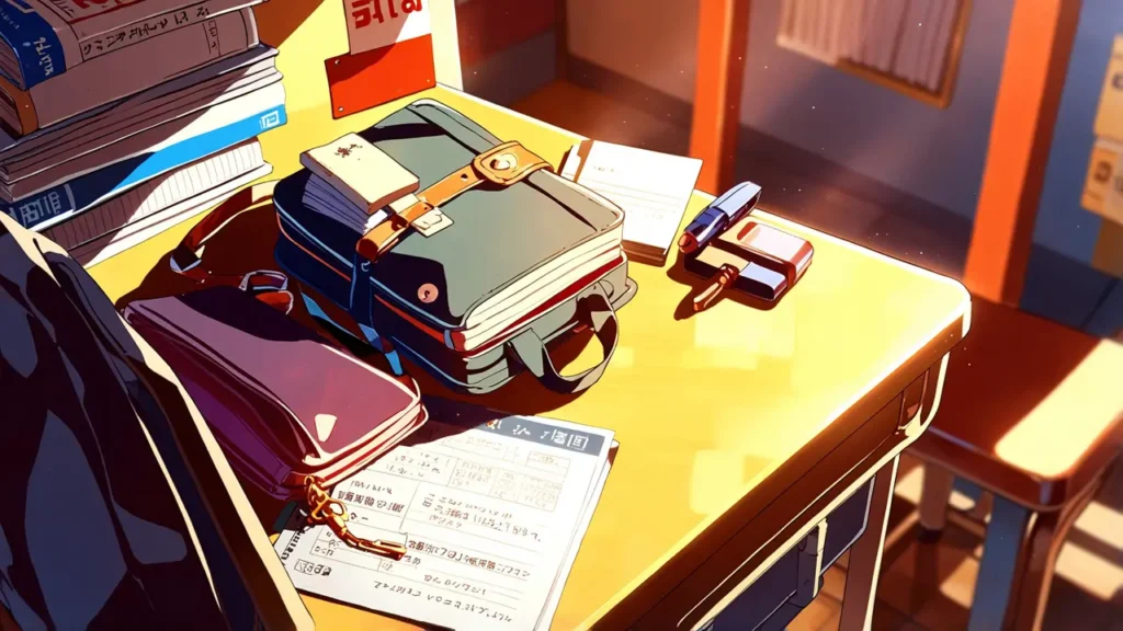 the-beautiful-evening-moon-five-relationship-lines-school-bag-and-textbooks-on-a-desk