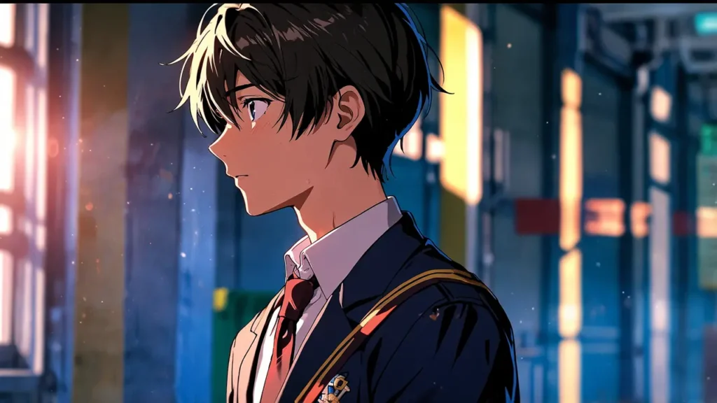 uruwashi-no-yoi-no-tsuki-two-princes-profile-of-a-male-student-in-a-school-corridor