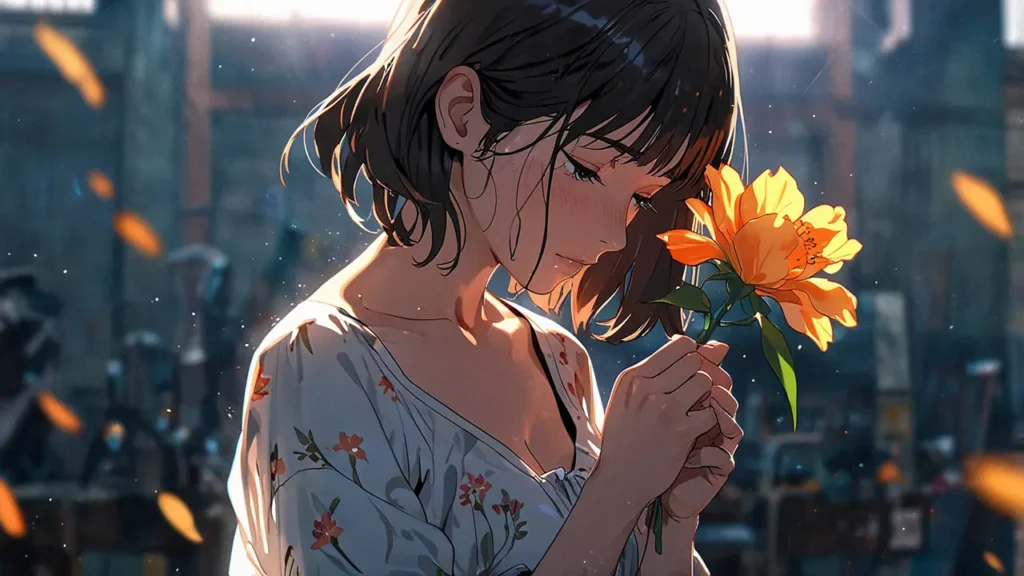 tears-for-withered-flowers-story-so-far-woman-in-tears-clutching-a-wilting-yellow-flower