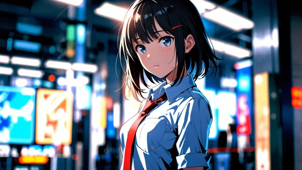the-beautiful-evening-moon-yoi-takiguchi-profile-tall-schoolgirl-standing-in-a-lit-street