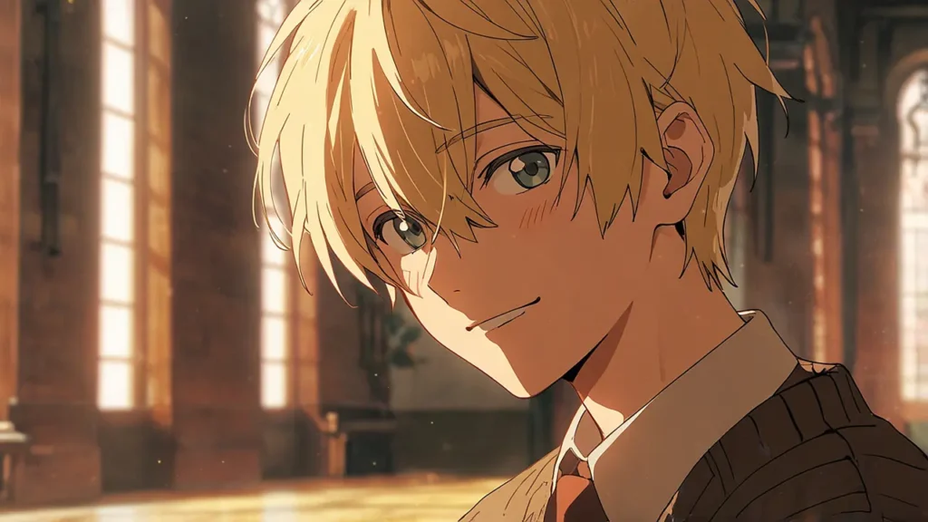 yomei-wazuka-no-wakiyaku-reijou-eldest-brother-enphric-blond-noble-boy-smiling-by-a-sunlit-window