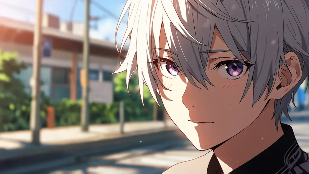 the-beautiful-evening-moon-kohaku-ichimura-profile-light-haired-senior-boy-outdoors