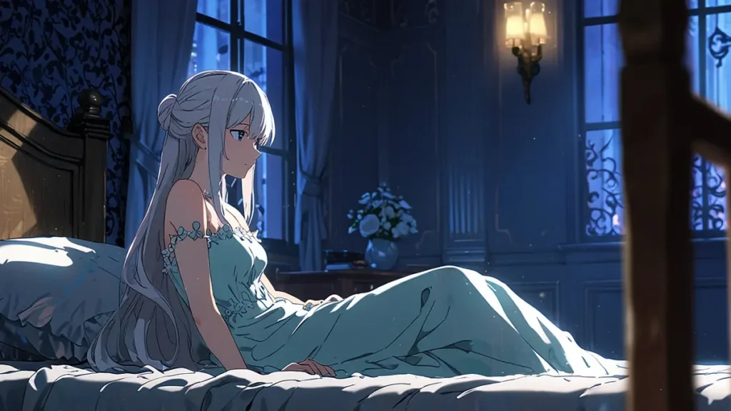 yomei-wazuka-no-wakiyaku-reijou-twin-siblings-abelia-and-feldon-girl-resting-on-a-bed-in-a-dim-room