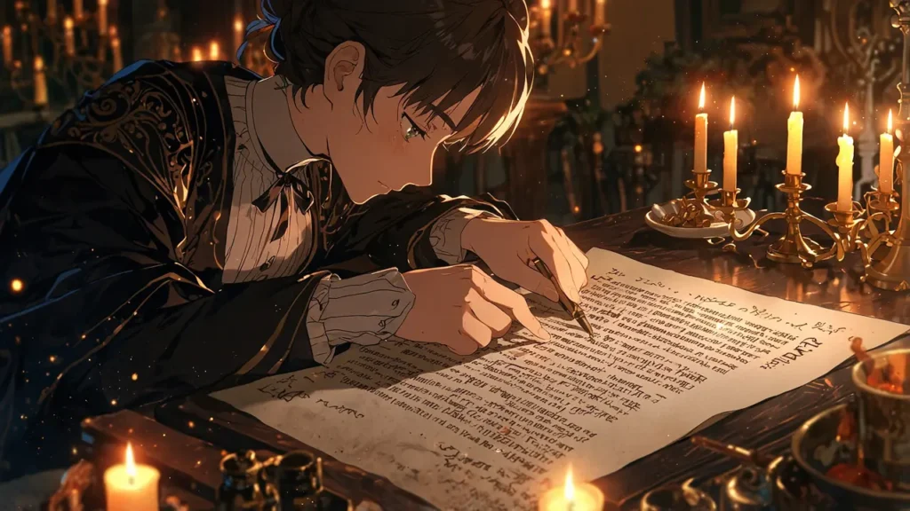 the-black-butler-hiatus-reason-person-writing-with-a-quill-under-candlesticks
