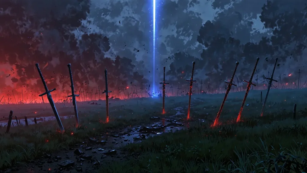 the-four-knights-of-the-apocalypse-war-famine-plague-death-swords-driven-into-ground