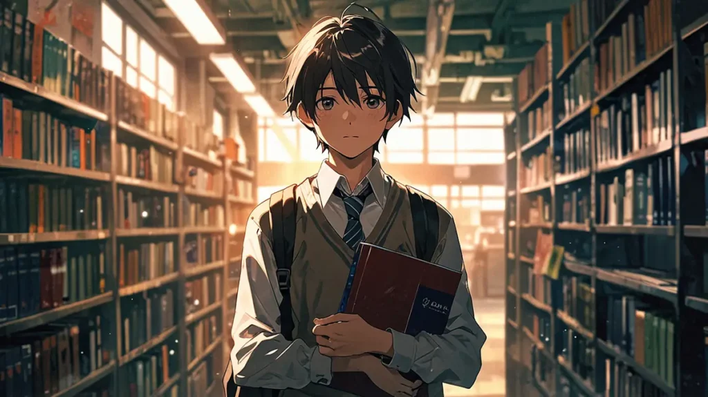 the-beautiful-evening-moon-latest-volume-10-student-picking-a-book-in-a-bookstore-aisle
