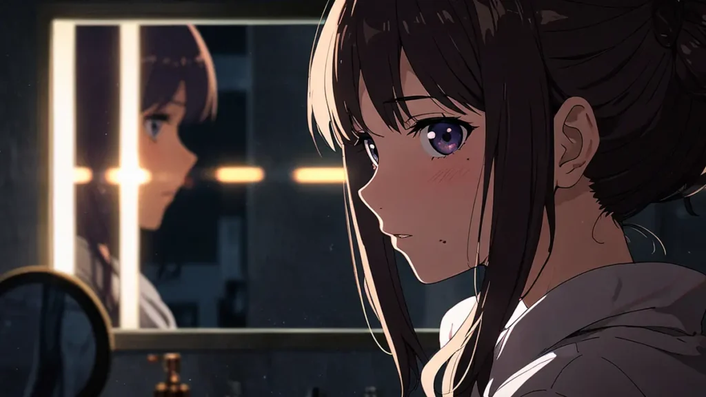 yomei-wazuka-no-wakiyaku-reijou-confusion-with-similar-titles-girl-looking-at-her-reflection-in-a-mirror
