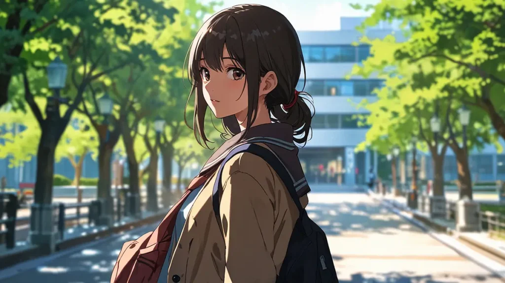 the-uruwashi-no-yoi-no-tsuki-anime-voice-cast-difference-student-walking-along-a-green-tree-lined-street