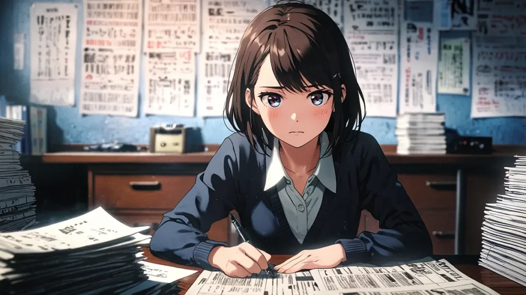 the-jimoto-saiko-manga-free-reading-types-woman-sorting-documents-at-a-desk