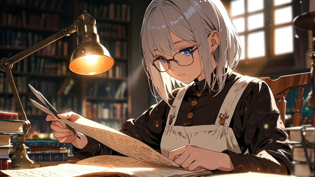 the-yomei-wakiyaku-reijou-spoiler-accuracy-silver-haired-woman-checking-documents-with-glasses