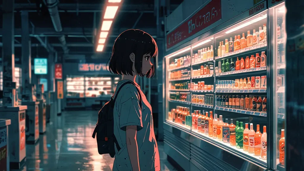 the-whirlwind-in-a-whirlpool-cmoa-honto-sold-out-woman-browsing-convenience-store-shelf-at-night