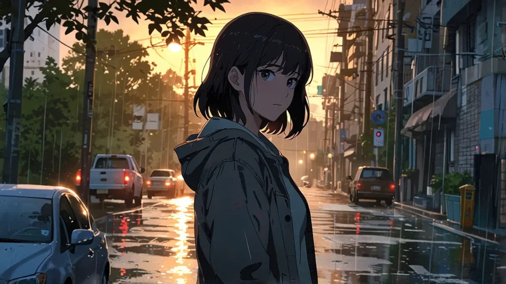 the-tears-for-withered-flowers-print-volumes-woman-walking-a-wet-street-at-sunset