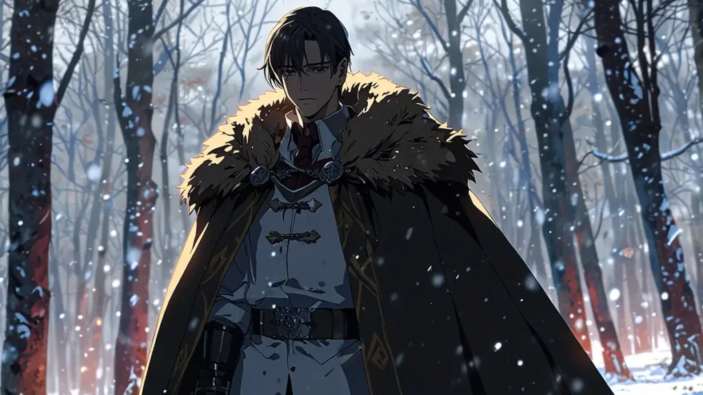 yomei-wazuka-no-wakiyaku-reijou-fiance-milian-festerio-man-in-a-fur-cloak-in-a-snowy-forest