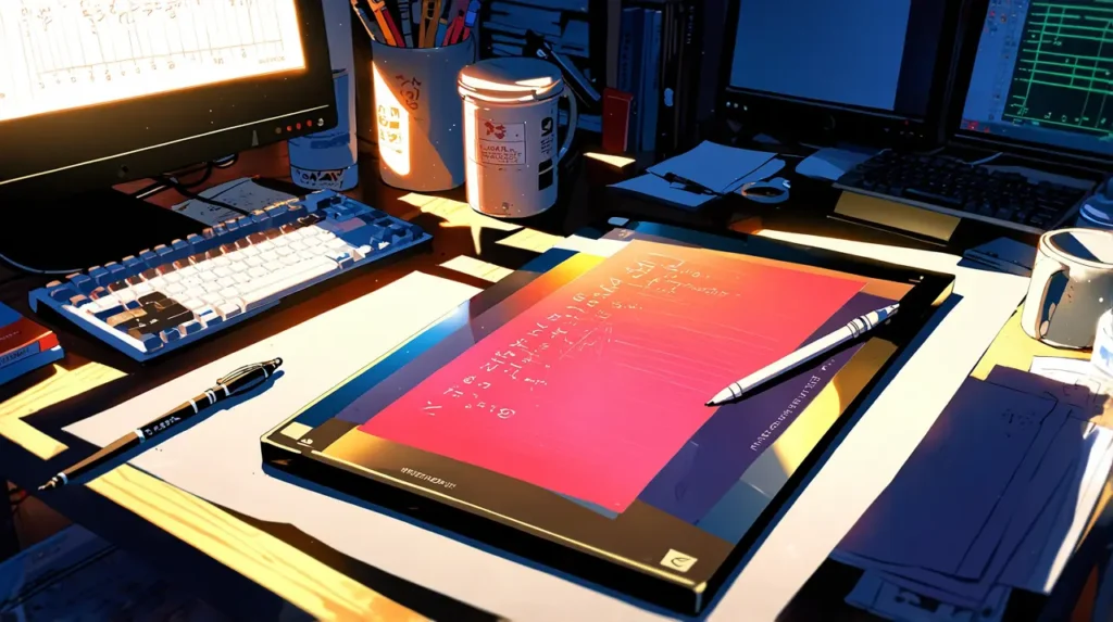 the-uruwashi-no-yoi-no-tsuki-similar-anime-drawing-tablet-and-stylus-laid-out-on-a-desk