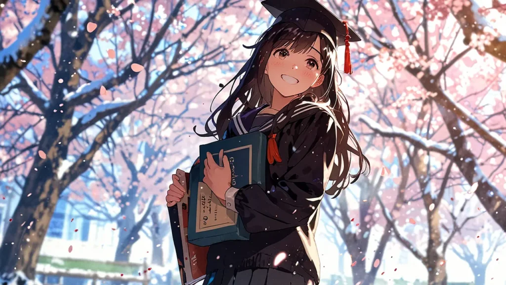 the-jimoto-saiko-manga-bonus-content-smiling-girl-holding-a-book-under-cherry-blossoms