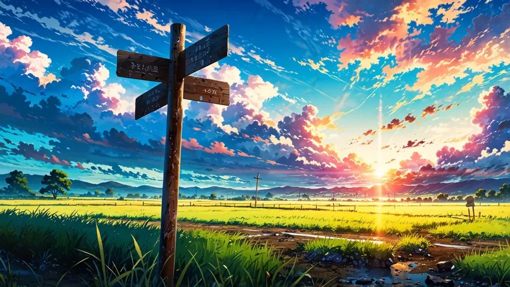 the-nihon-sangoku-bulk-buy-rewards-old-wooden-signpost-in-a-field-at-sunset