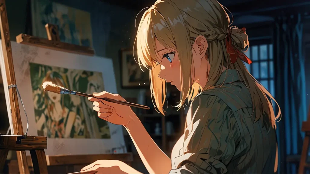 yomei-wazuka-no-wakiyaku-reijou-art-sickness-girl-painting-at-an-easel-with-a-brush
