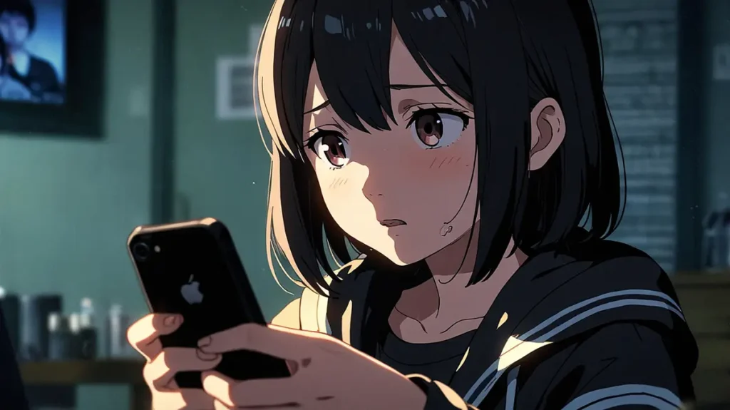 the-beautiful-evening-moon-where-to-read-schoolgirl-reading-on-a-smartphone-indoors