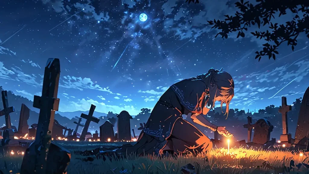 the-four-knights-apocalypse-kion-grave-visit-night-candle