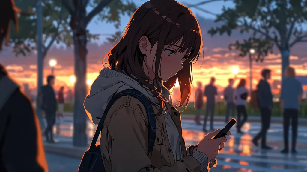 the-childhood-friend-complex-free-range-woman-checking-her-phone-at-dusk