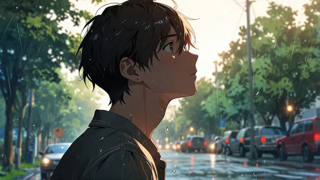 tears-for-withered-flowers-joji-lee-jae-i-young-man-looking-up-at-the-sky-on-a-tree-lined-street
