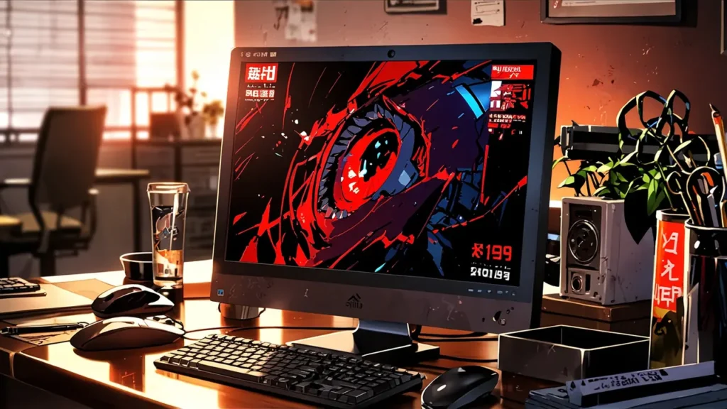 the-cry-or-better-yet-beg-piracy-risk-cracked-monitor-glowing-red-on-a-dark-desk