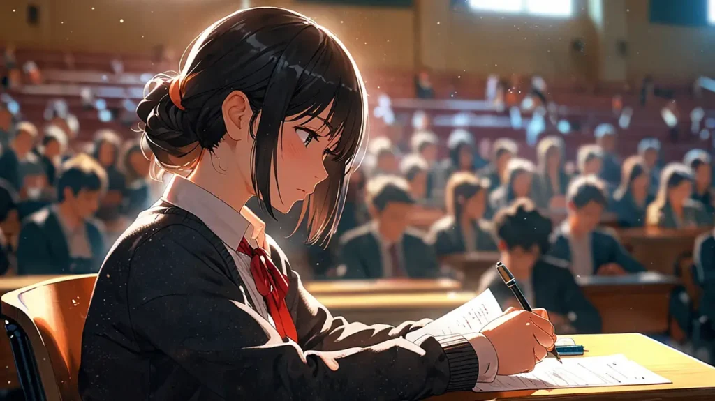 the-uruwashi-no-yoi-no-tsuki-casting-prediction-answers-students-writing-in-a-large-lecture-hall