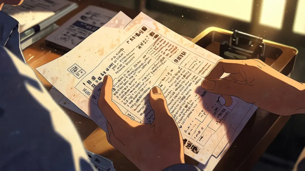 the-jimoto-saiko-manga-piracy-warning-hands-checking-a-printed-document-closely