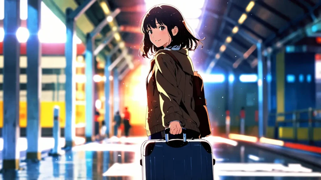the-uruwashi-no-yoi-no-tsuki-breakup-episode-39-girl-with-a-suitcase-looking-back-at-a-station