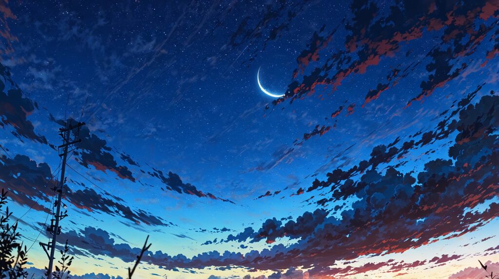 the-uruwashi-no-yoi-no-tsuki-reunion-chapter-slender-crescent-moon-in-an-early-evening-sky