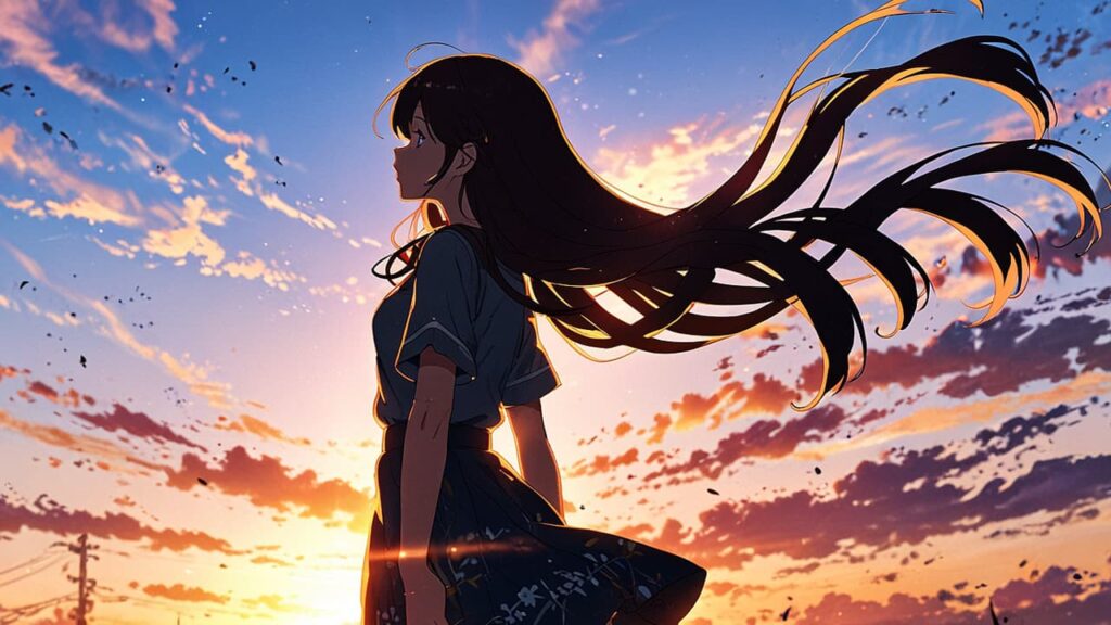 the-tears-for-withered-flowers-faq-woman-with-long-hair-against-a-sunset-sky