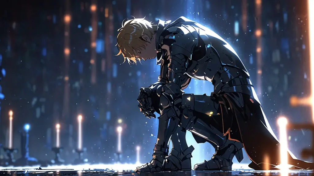 the-four-knights-apocalypse-kion-isolde-change-knight-kneeling-in-candlelight