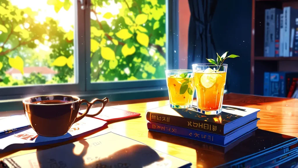 the-mii-chan-and-yamada-san-volume-7-release-coffee-and-books-on-a-desk